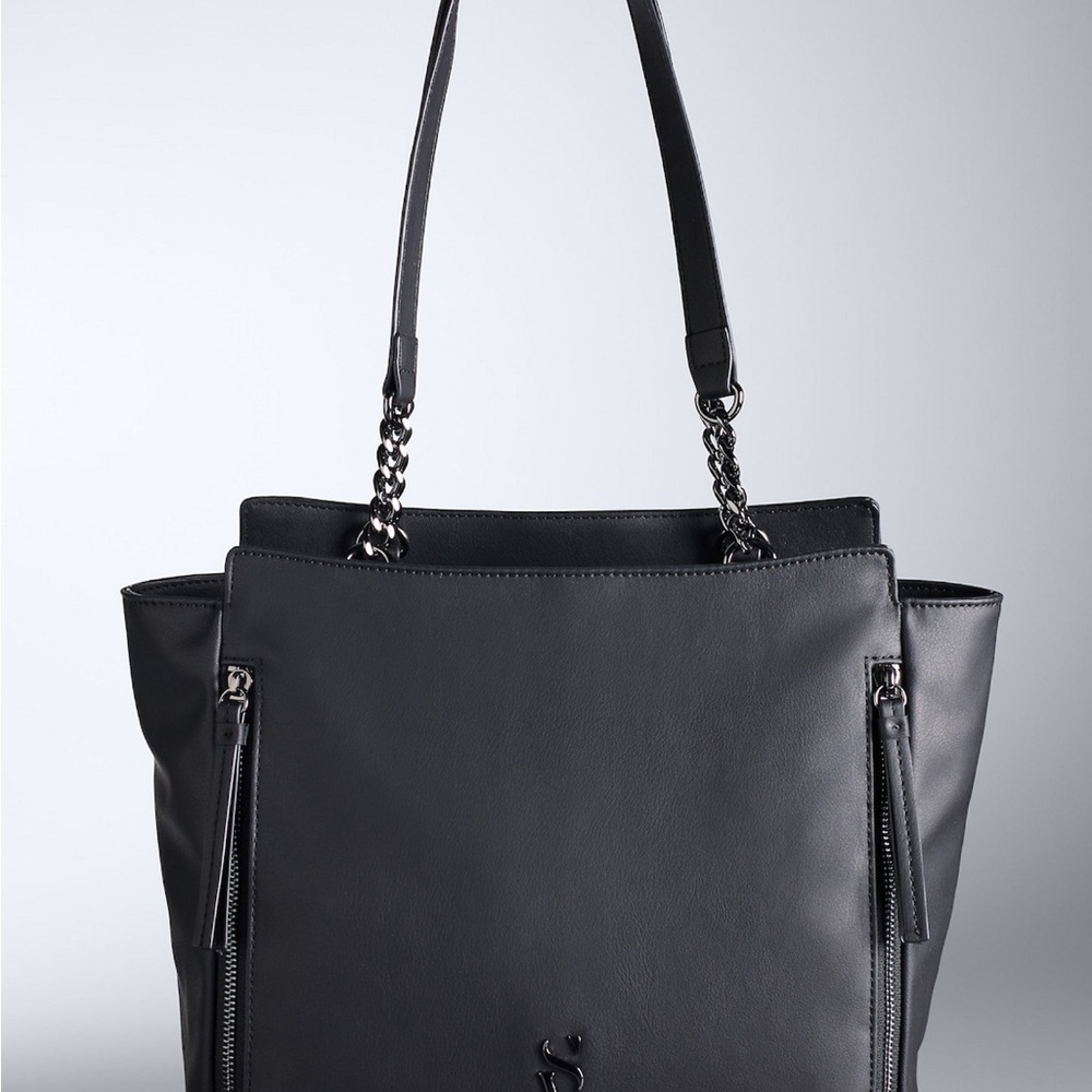 Simply Vera Vera Wang Cara Elegant Black Leather Tote Bag